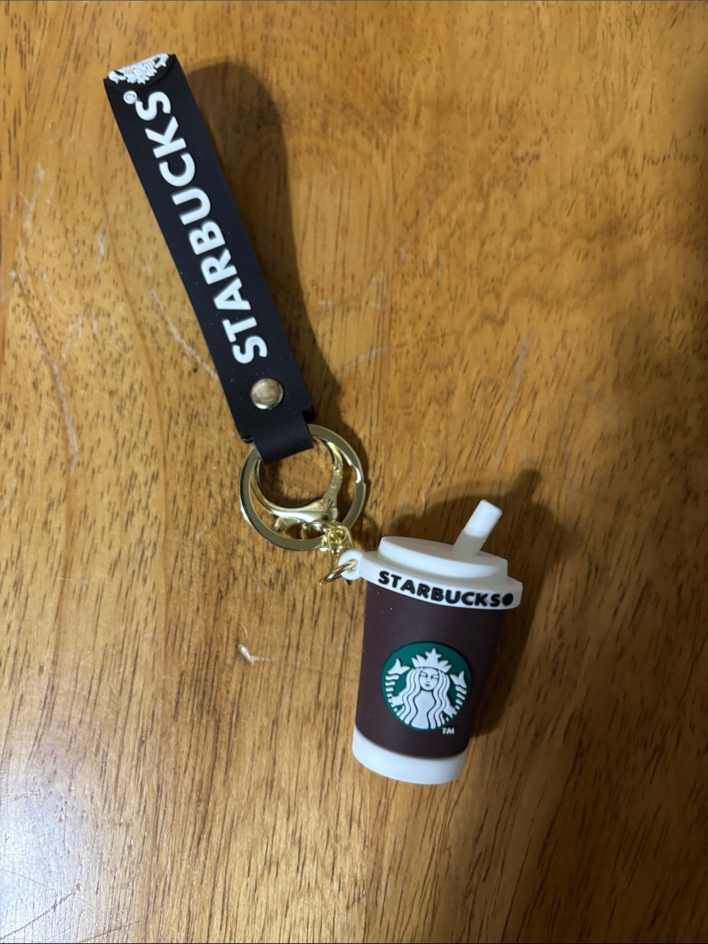 Starbucks Black and Brown Cup Charm Key Holder with Gold Hardware